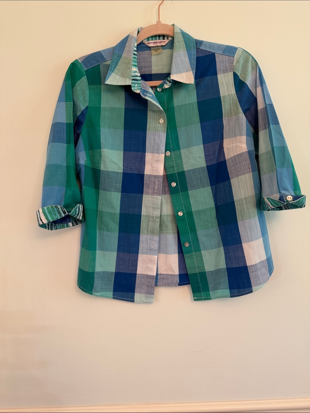 Plaid Button-Front Shirt - Green & Blue